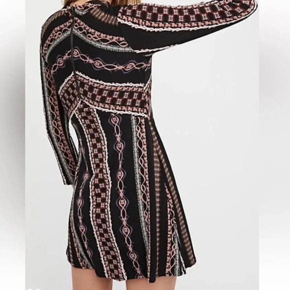 Free People Stella Mini Dress Size XS Long Sleeves Stripes Boho Zip Back Retro - Picture 7 of 8